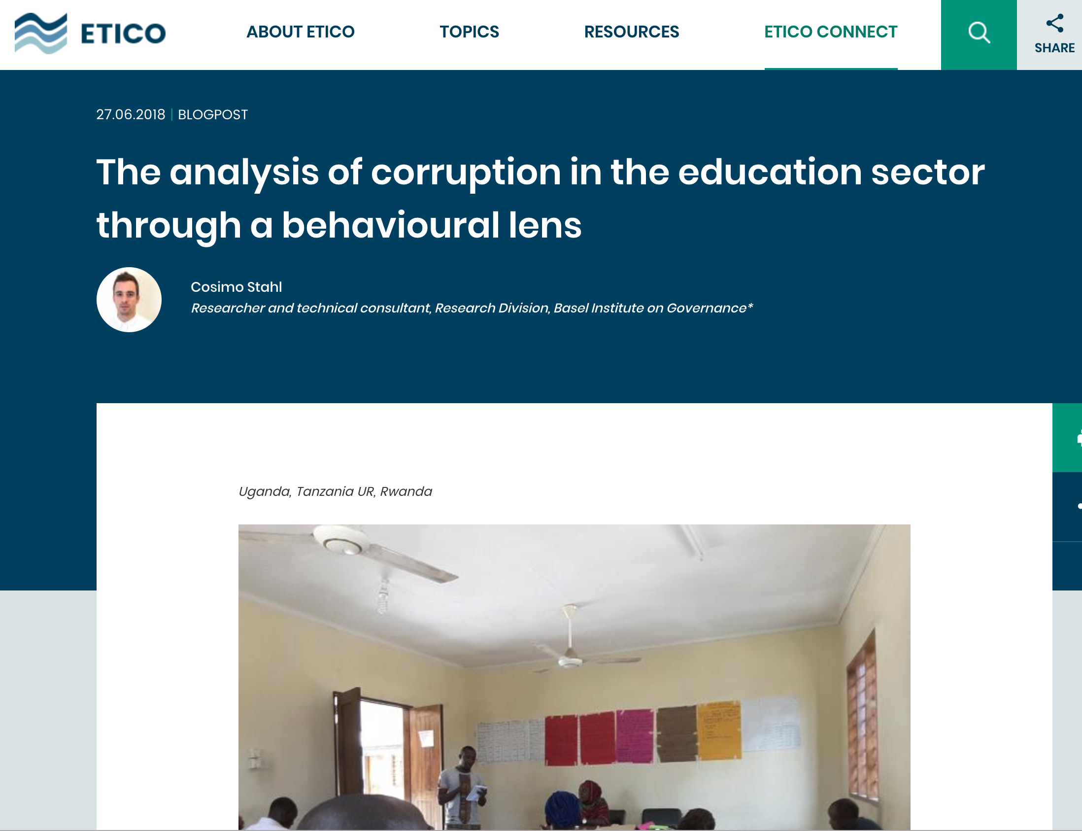 The analysis of corruption in the education sector through a behavioural lens cover