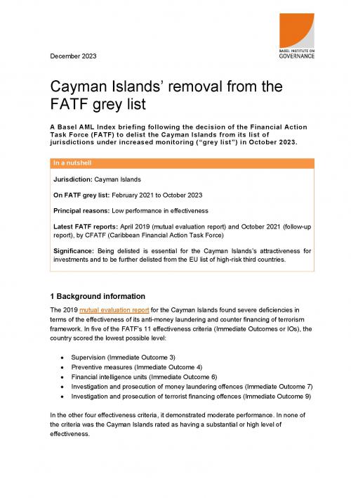 Basel AML Index briefing: Cayman Islands' delisting from the FATF grey list cover