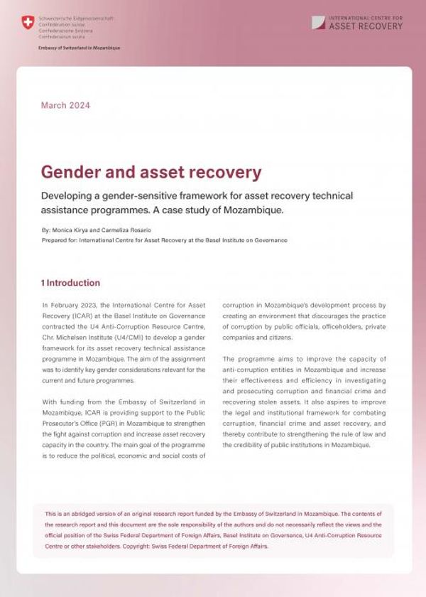 Gender and asset recovery: Developing a gender-sensitive framework for asset recovery technical assistance programmes. A case study of Mozambique