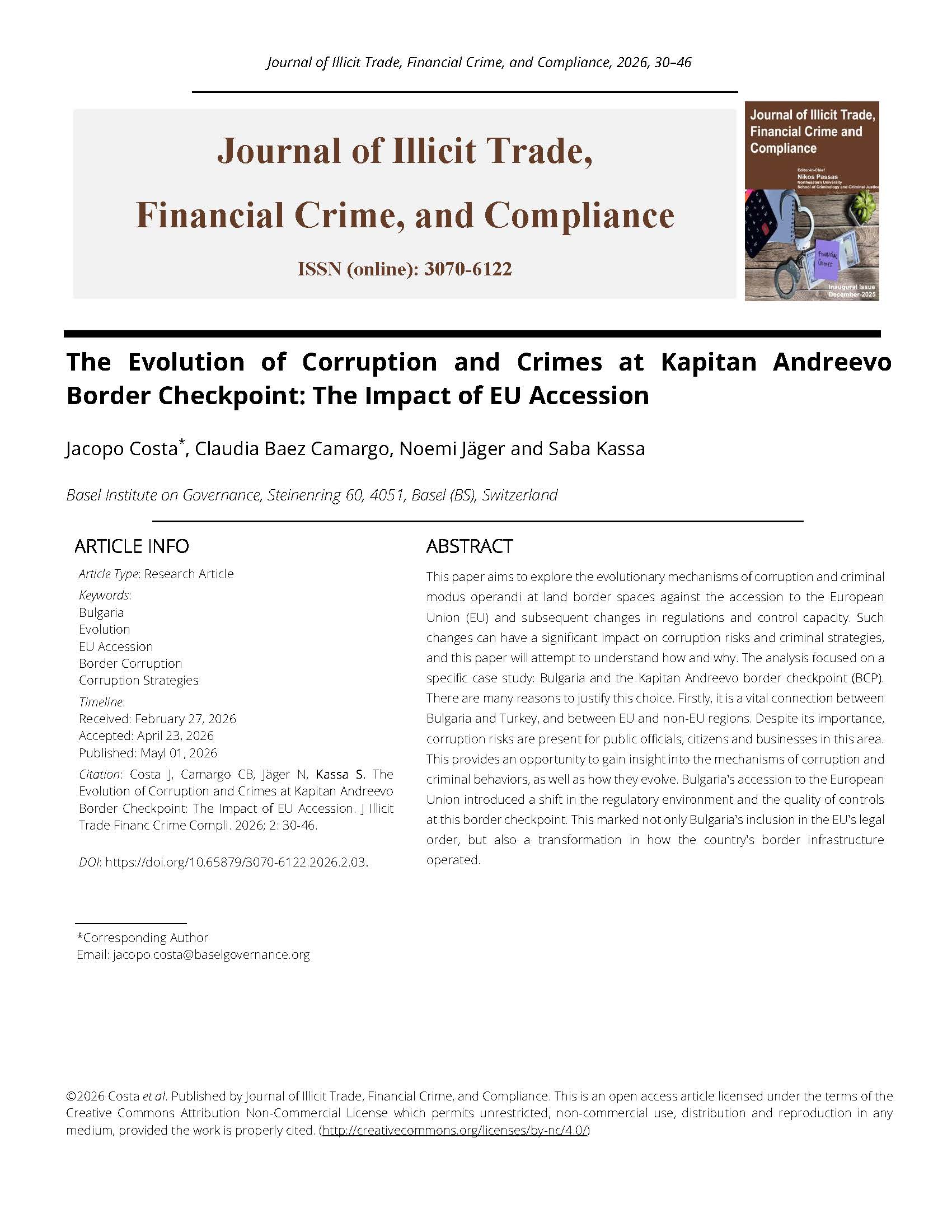 The Evolution of Corruption and Crimes at Kapitan Andreevo Border Checkpoint: The Impact of EU Accession cover