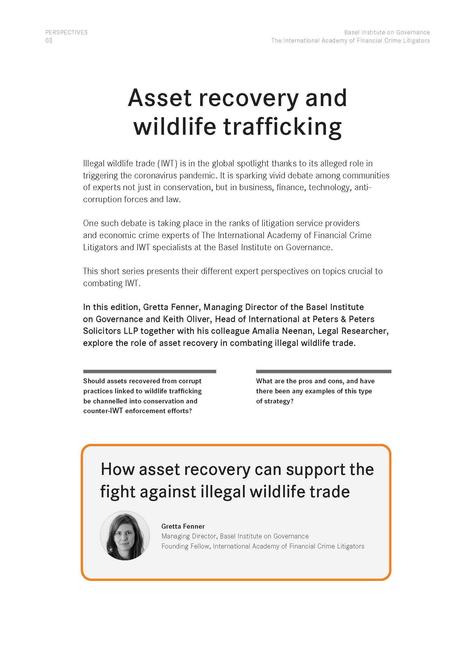 Perspectives 3: Asset recovery and wildlife trafficking cover