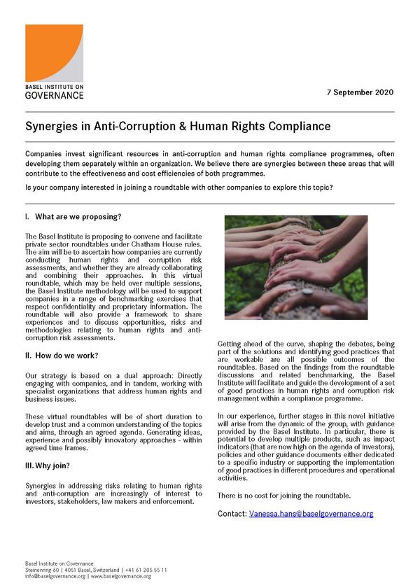 Flyer: Synergies in Anti-Corruption &amp; Human Rights Compliance