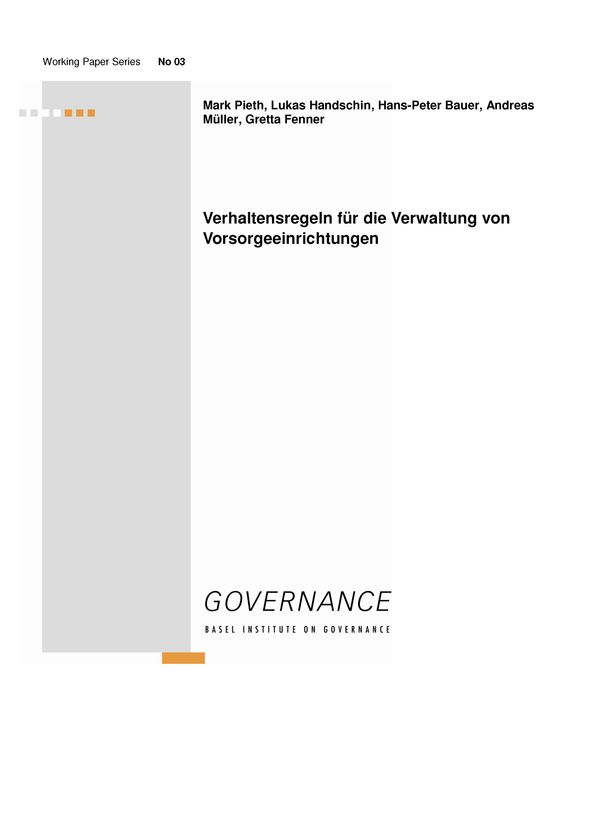 Working Paper 3: Verhaltensregeln für die Verwaltung von Vorsorgeeinrichtungen