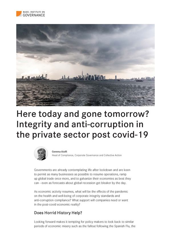Here today and gone tomorrow? Integrity and anti-corruption in the private sector post covid-19