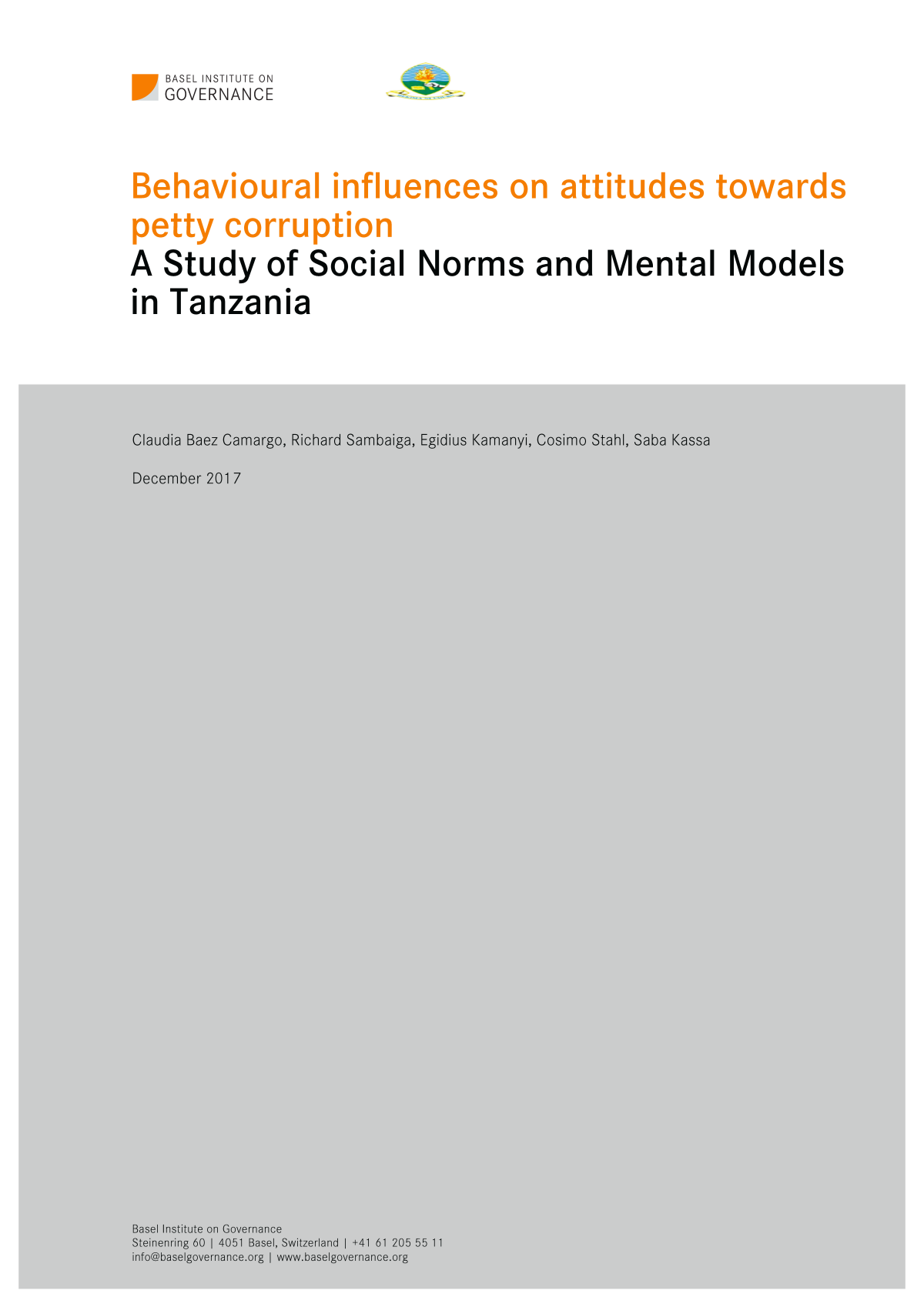 Behavioural influences on attitudes towards petty corruption: a study of social norms, automatic thinking and mental models in Tanzania cover