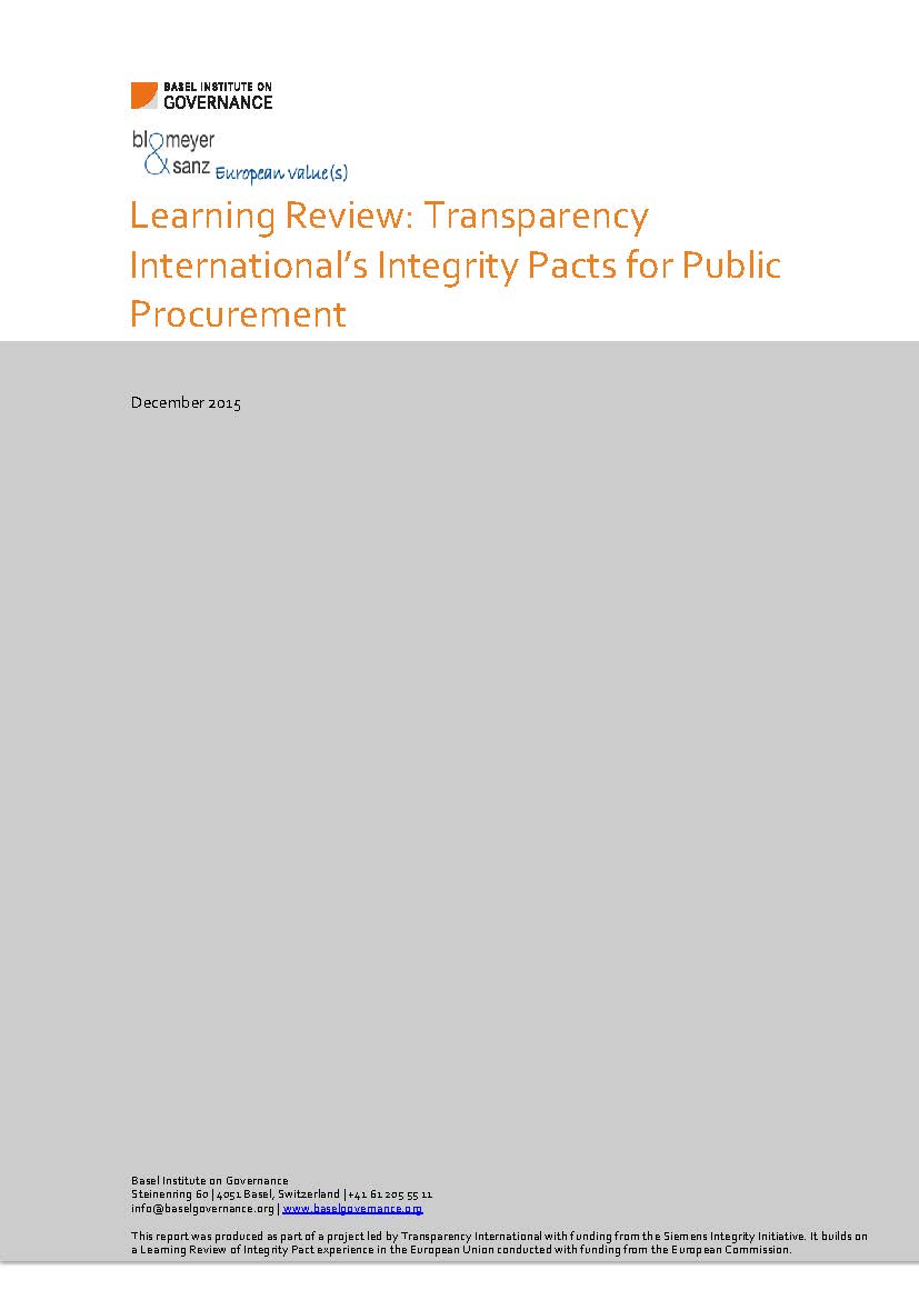 Learning Review: Transparency International's Integrity Pacts for Public Procurement cover