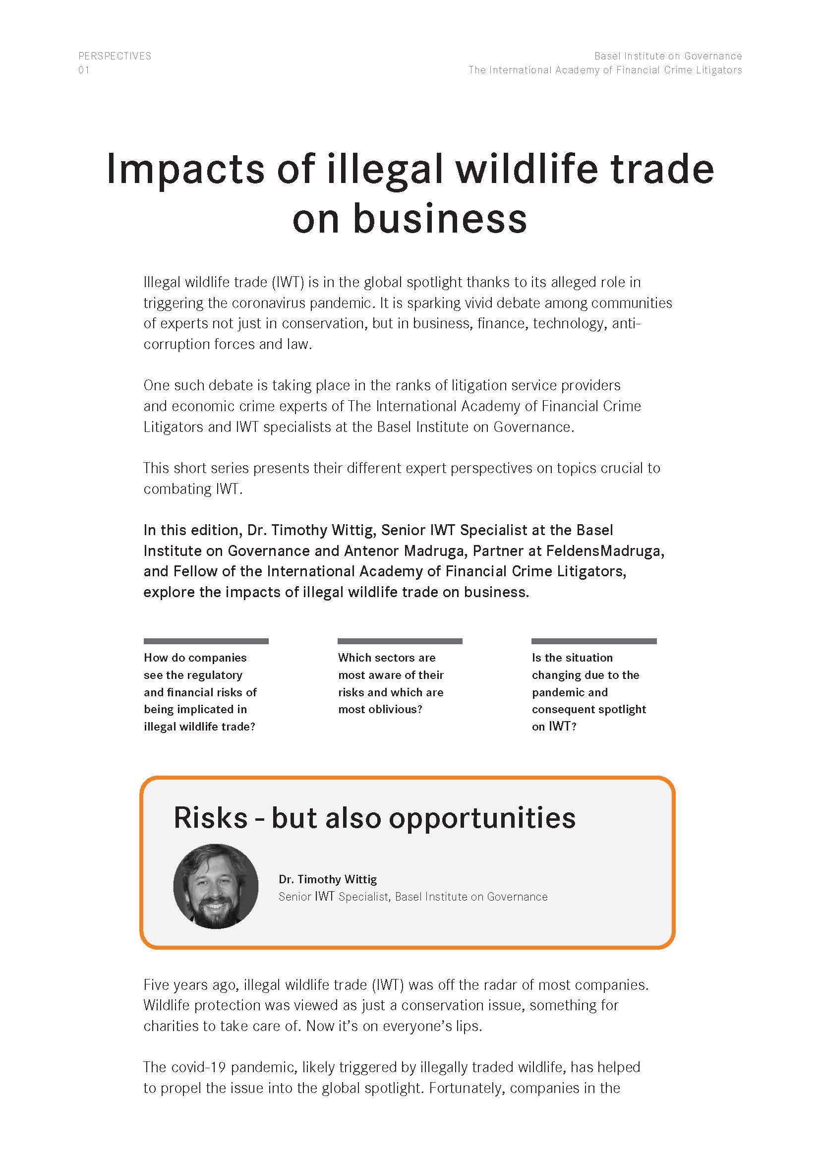 Perspectives 1: Impacts of illegal wildlife trade on business cover