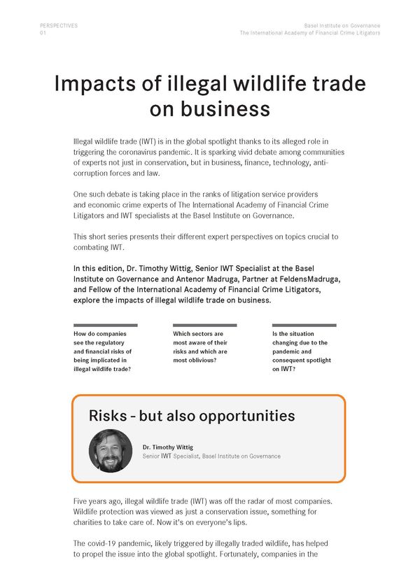 Perspectives 1: Impacts of illegal wildlife trade on business