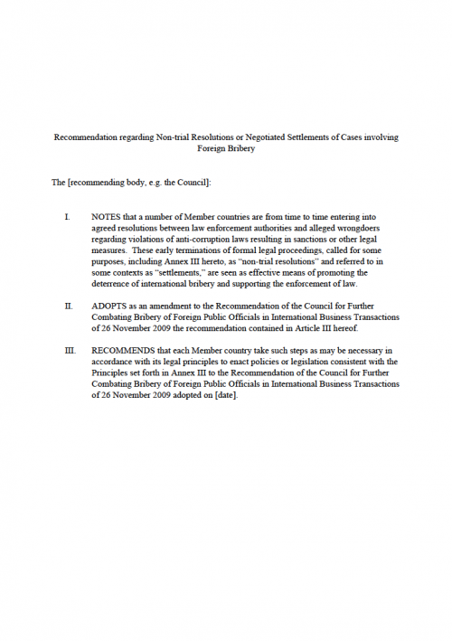 International Guidelines for Non-trial resolutions of Foreign Bribery Cases cover