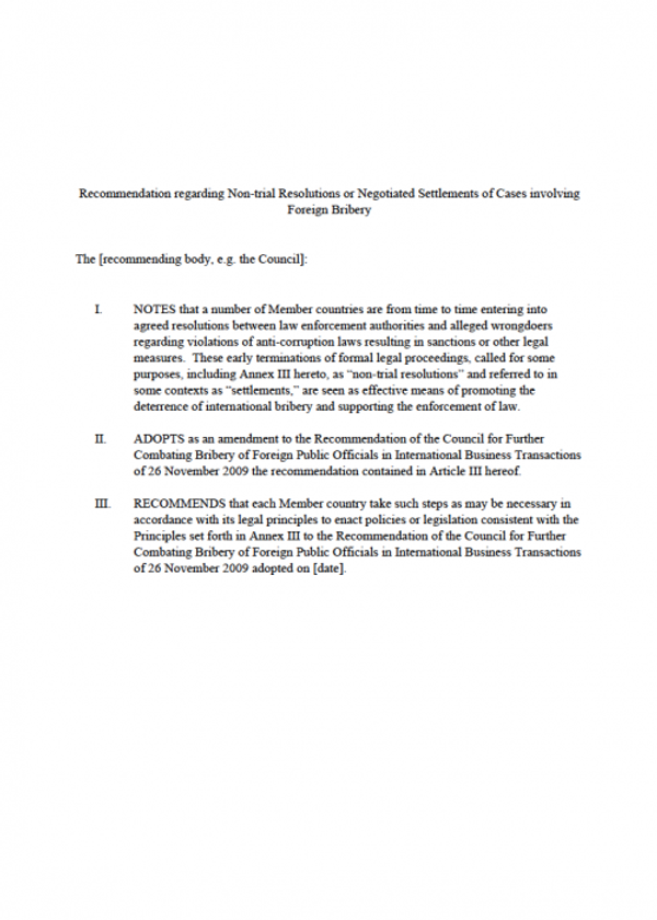 International Guidelines for Non-trial resolutions of Foreign Bribery Cases