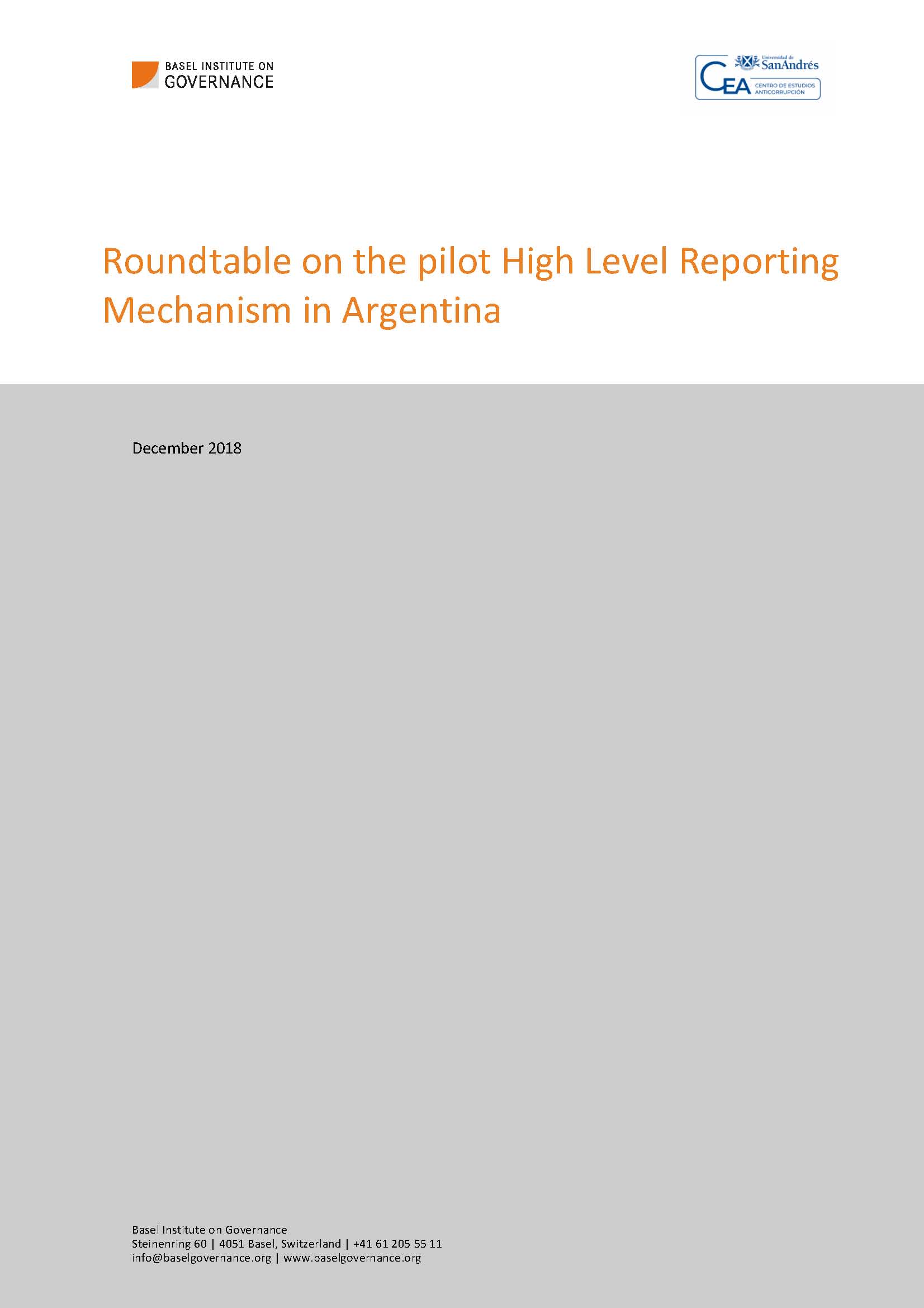 Roundtable on the pilot High Level Reporting Mechanism in Argentina cover