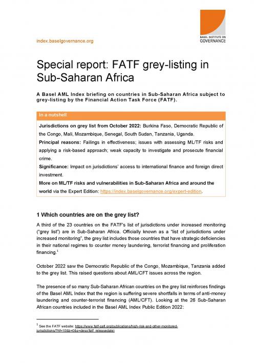 Basel AML Index briefing: FATF grey-listing in Sub-Saharan Africa cover