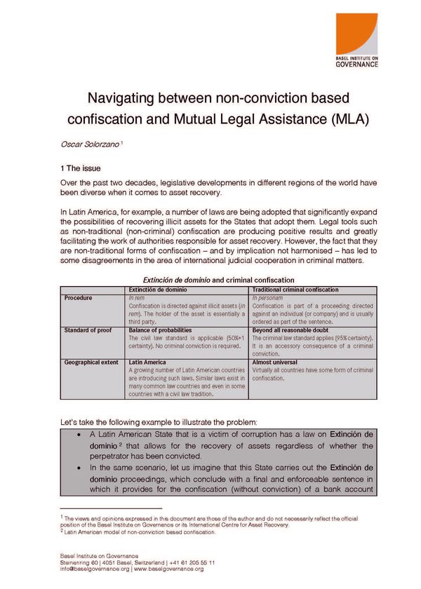 Navigating between non-conviction based confiscation and Mutual Legal Assistance (MLA)