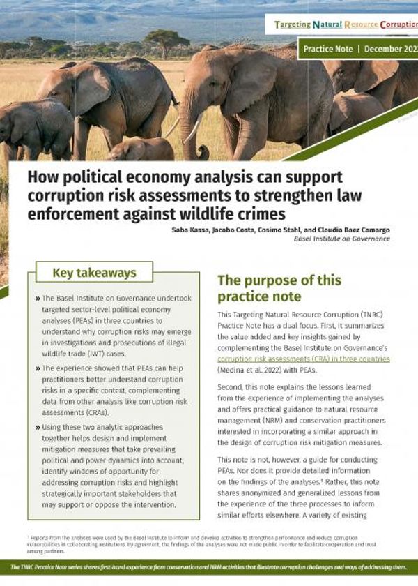 How political economy analysis can support corruption risk assessments to strengthen law enforcement against wildlife crimes