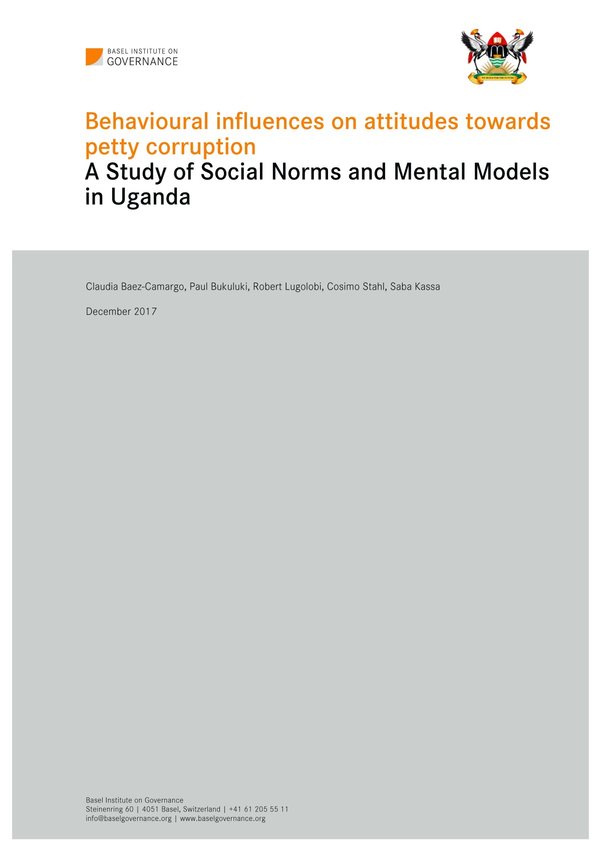 Behavioural influences on attitudes towards petty corruption: a study of social norms, automatic thinking and mental models in Uganda cover