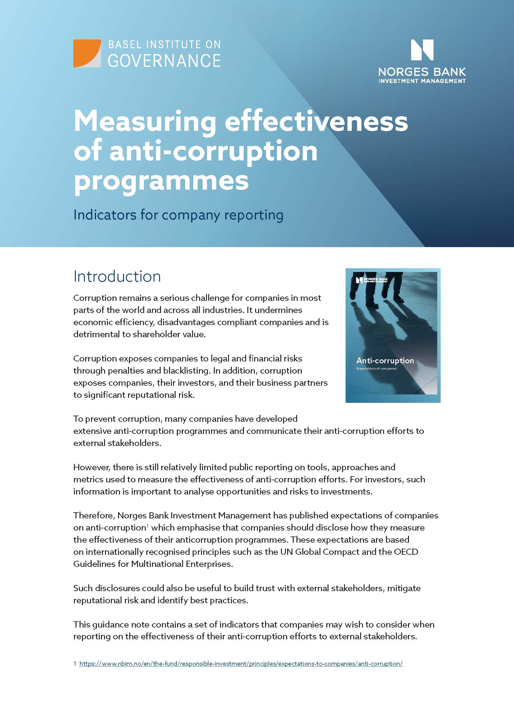 Measuring effectiveness of anti-corruption programmes: Indicators for company reporting cover
