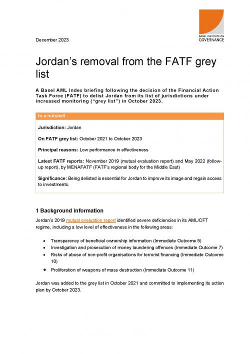 Basel AML Index briefing: Jordan's delisting from the FATF grey list cover