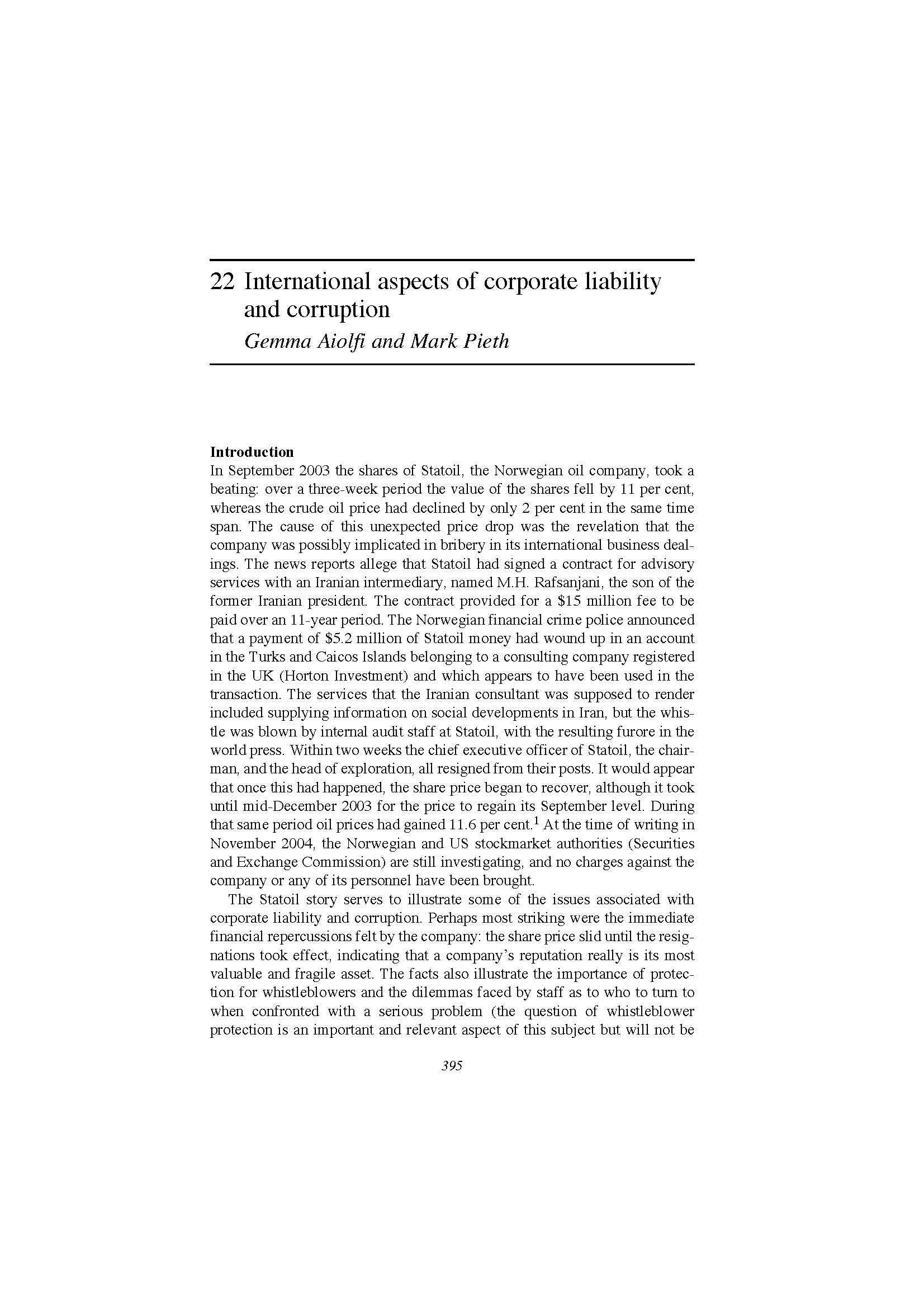 International aspects of corporate liability and corruption cover