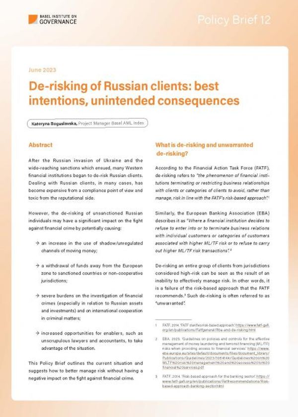 Policy Brief 12: De-risking of Russian clients: best intentions, unintended consequences