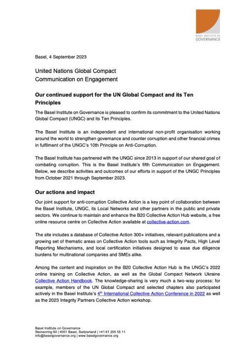 United Nations Global Compact: Communication on Engagement 2023 cover