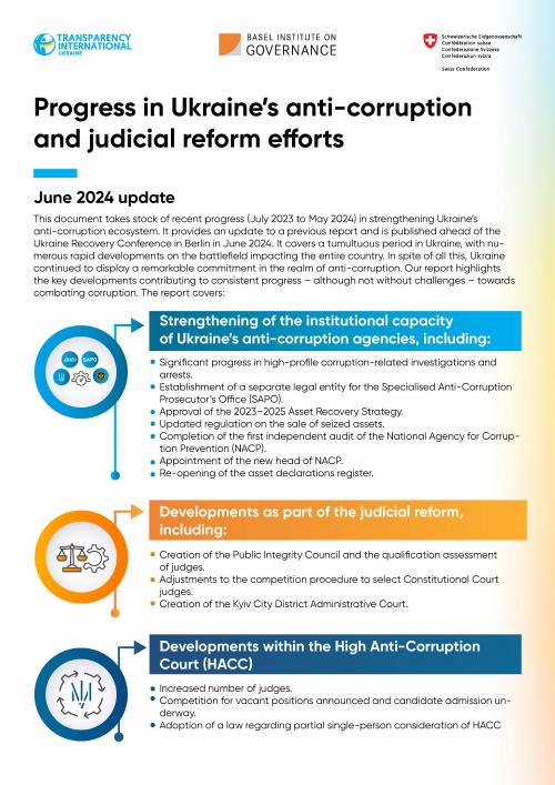 Progress in Ukraine’s anti-corruption and judicial reform efforts – update for the Ukraine Recovery Conference 2024 cover