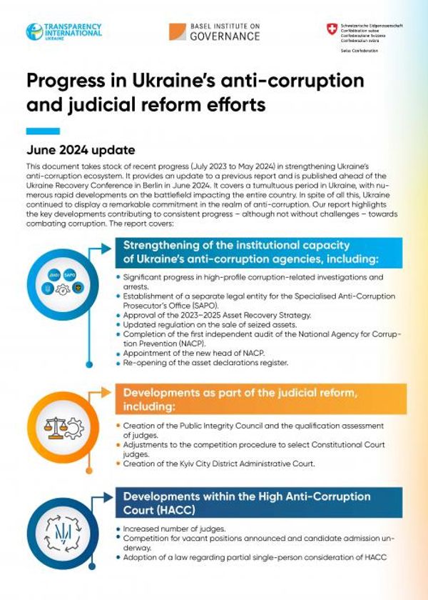 Progress in Ukraine’s anti-corruption and judicial reform efforts – update for the Ukraine Recovery Conference 2024