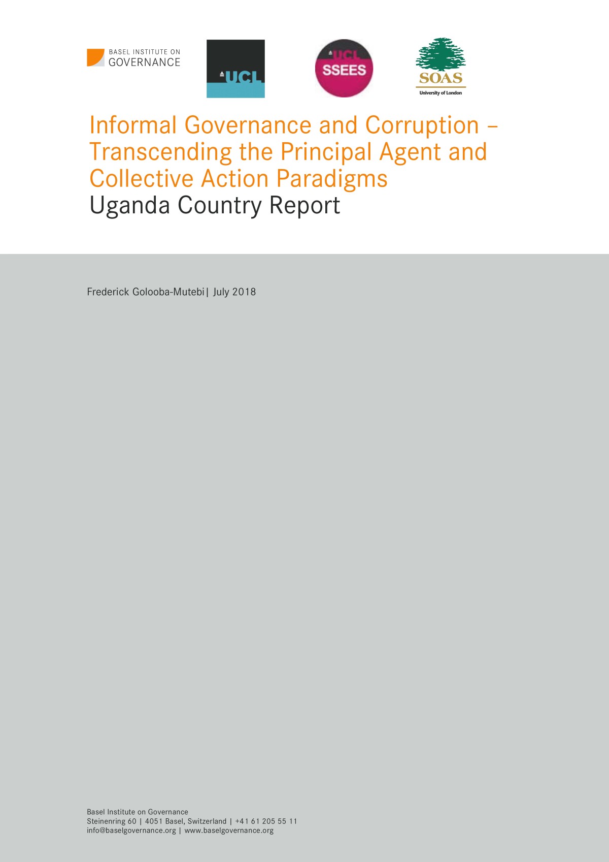 Informal Governance and Corruption – Transcending the Principal Agent and Collective Action Paradigms in Uganda cover