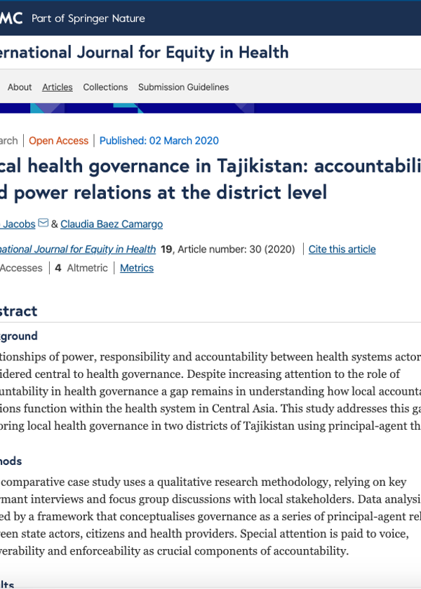 Local health governance in Tajikistan: accountability and power relations at the district level