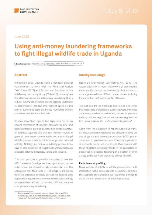 Policy Brief 10: Using anti-money laundering frameworks to fight illegal wildlife trade in Uganda cover