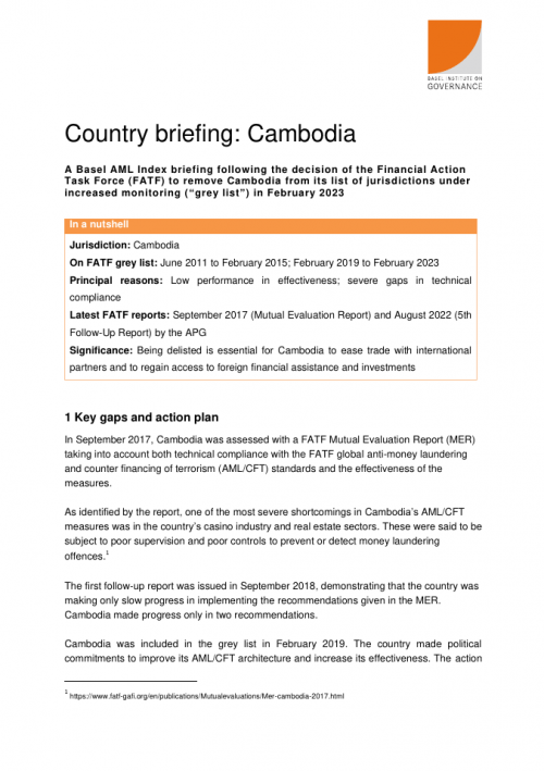 Basel AML Index briefing: Cambodia's delisting from the FATF grey list cover