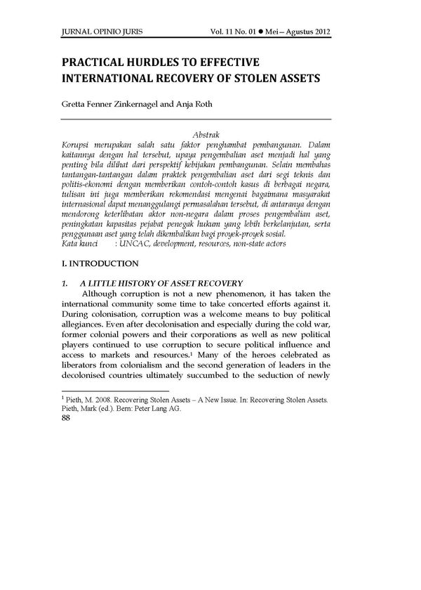 Practical hurdles to effective international recovery of stolen assets