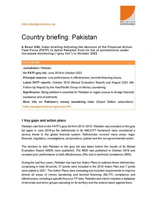 Basel AML Index briefing: Pakistan's delisting from the FATF grey list cover