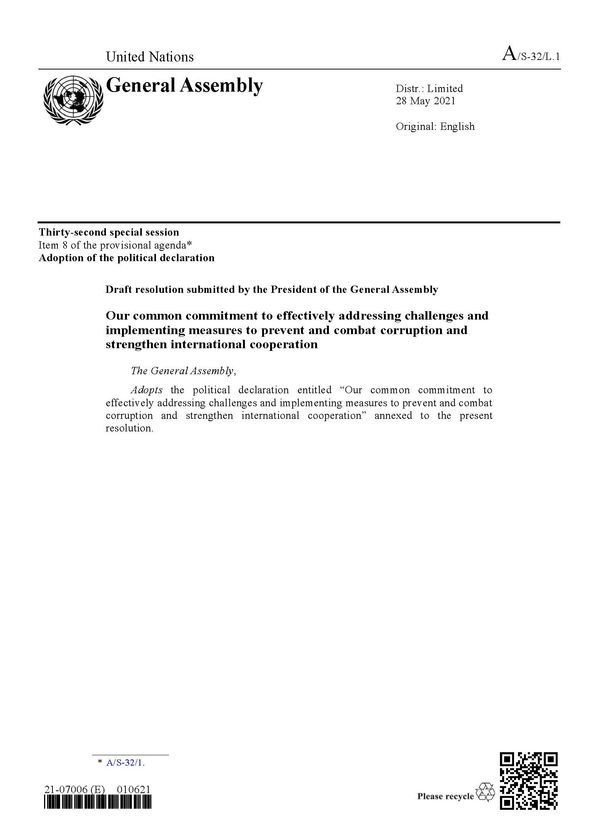 UNGASS 2021 Political Declaration