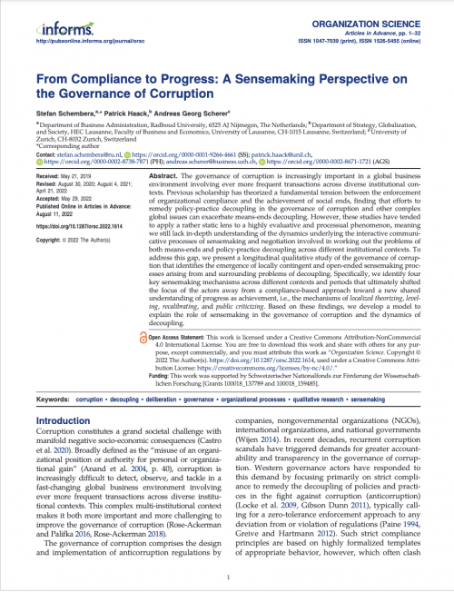 From Compliance to Progress: A Sensemaking Perspective on the Governance of Corruption cover
