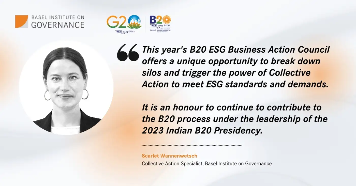 Basel Institute to support B20 India as Network and Knowledge Partner 