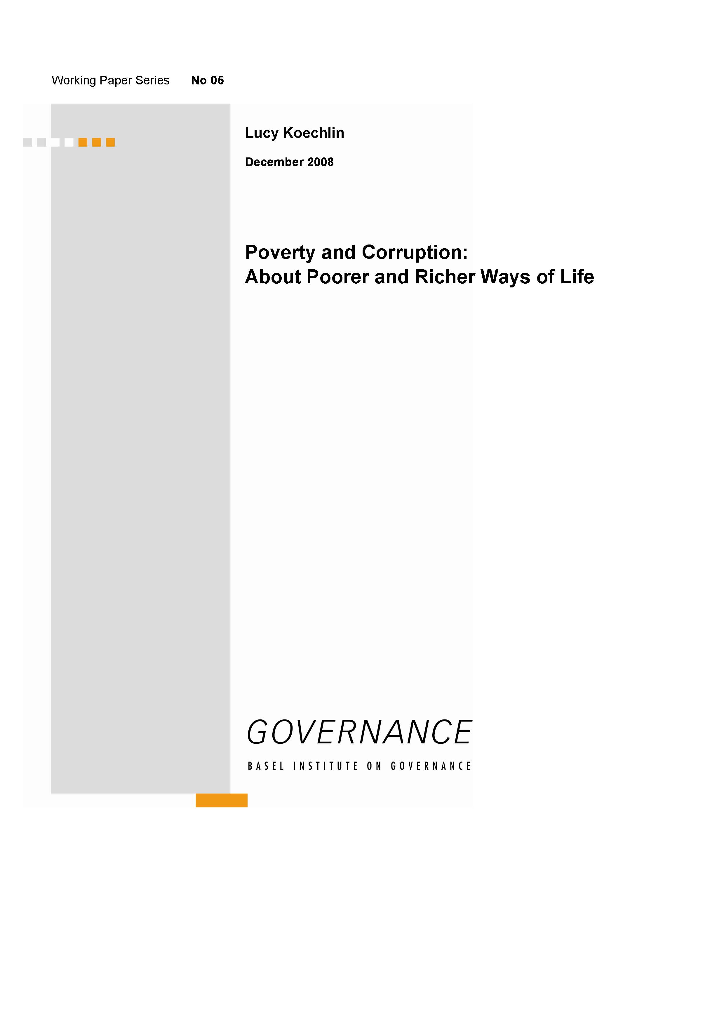 Working Paper 5: Poverty and corruption: About poorer and richer ways of life cover