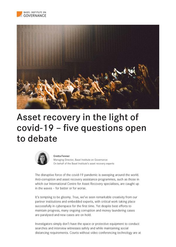 Asset recovery in the light of covid-19 - five questions open to debate