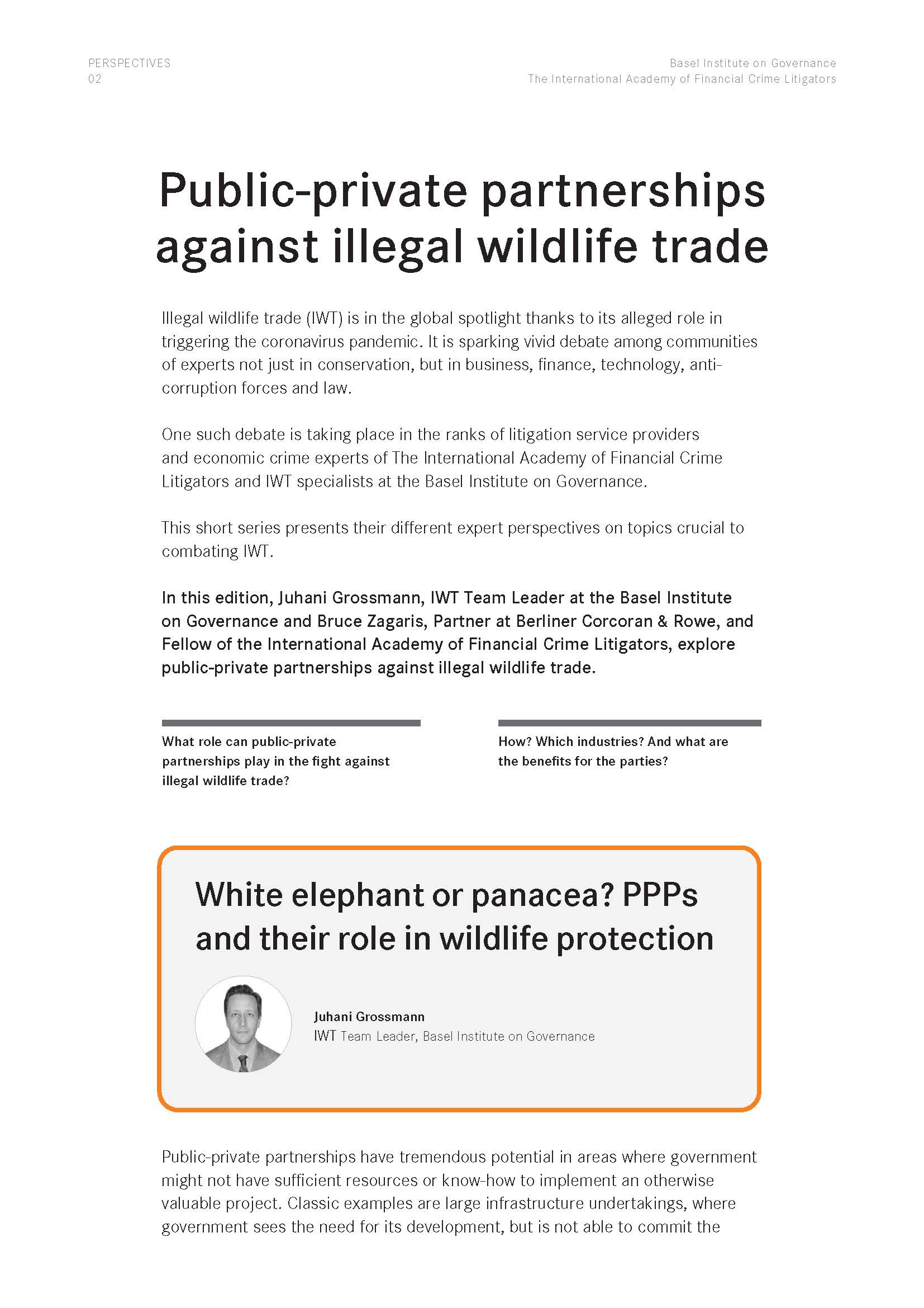 Perspectives 2: The role of public-private partnerships in combating illegal wildlife trade cover
