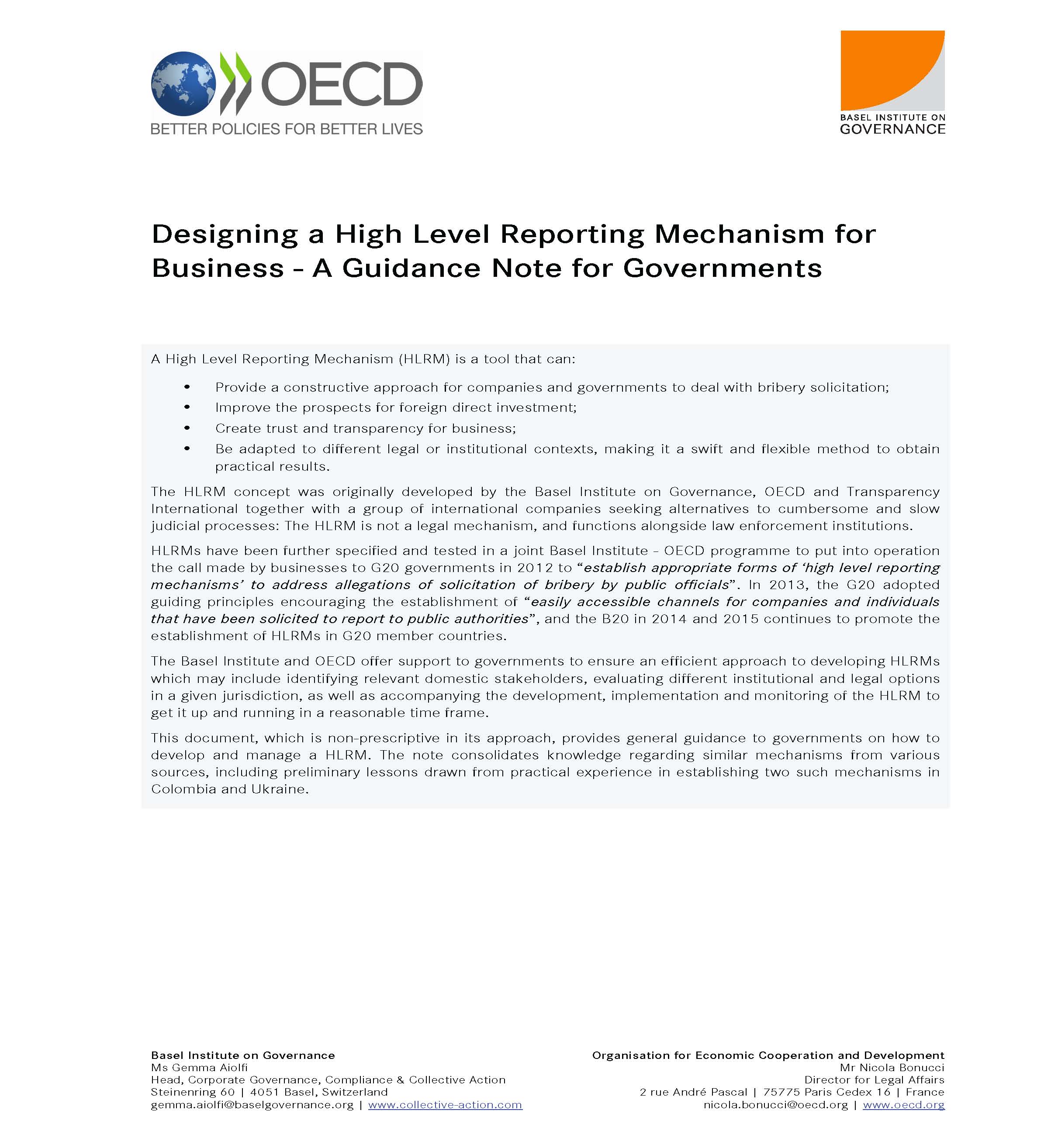 Designing a High Level Reporting Mechanism for Business - A Guidance Note for Governments cover