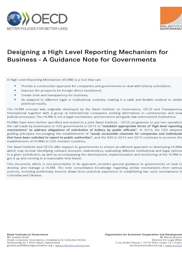 Designing a High Level Reporting Mechanism for Business - A Guidance Note for Governments