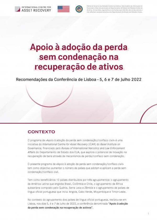 Perda sem condenação na recuperação de ativos: Recomendações da Conferência de Lisboa – 5, 6 e 7 de Julho 2022