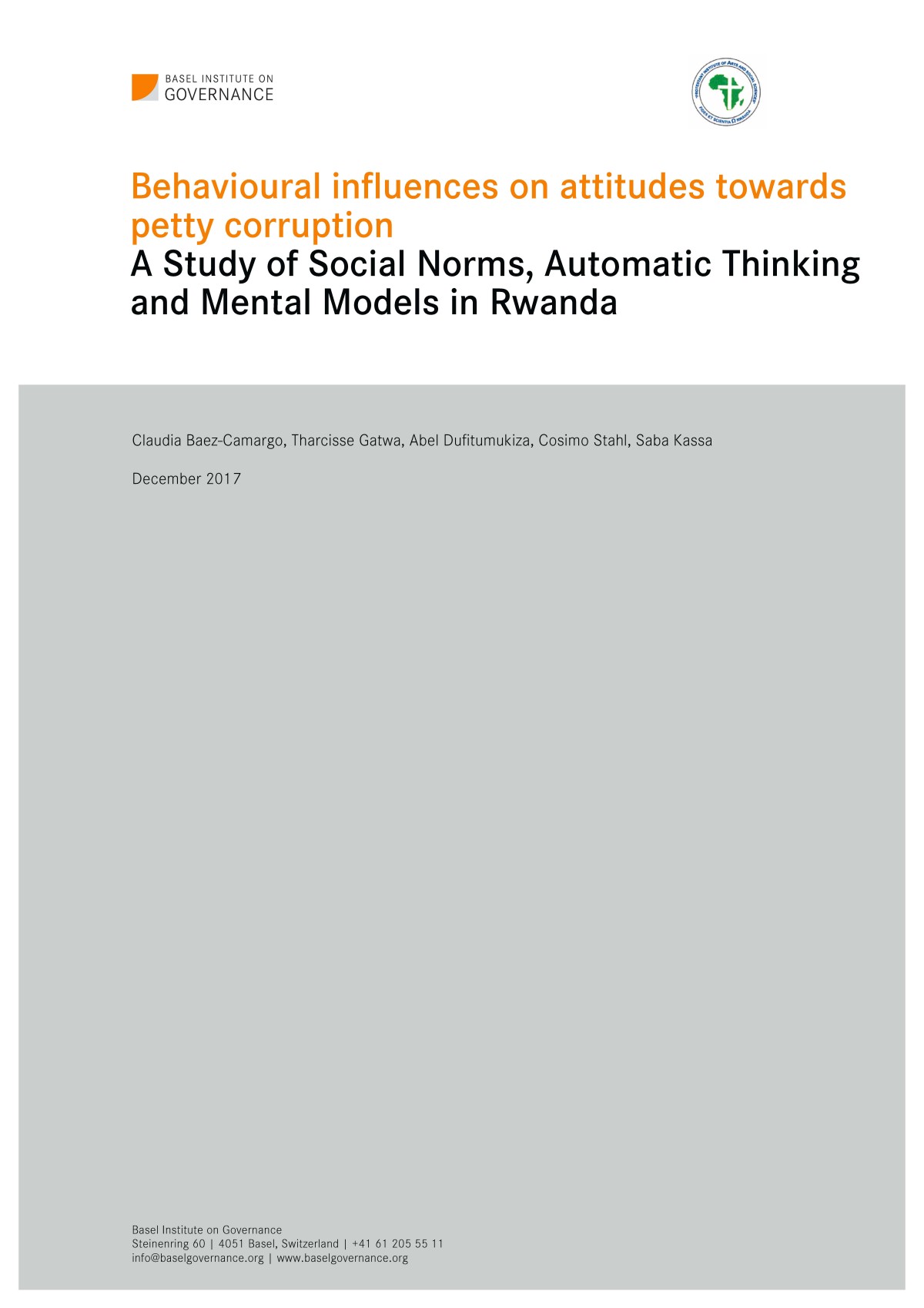 Behavioural influences on attitudes towards petty corruption: a study of social norms, automatic thinking and mental models in Rwanda cover